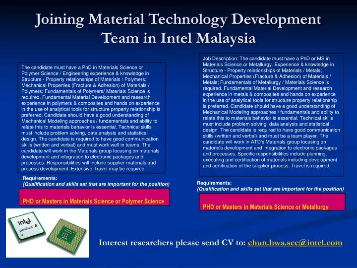 joining material technology development team in intel malaysia