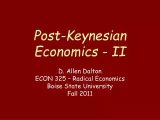Post-Keynesian Economics - II
