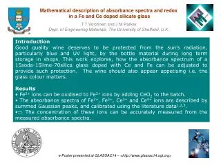 Mathematical description of absorbance spectra and redox in a Fe and Ce doped silicate glass