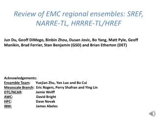 Review of EMC regional ensembles: SREF, NARRE-TL, HRRRE-TL/HREF