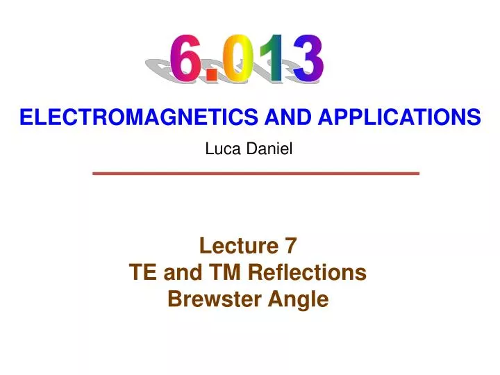 lecture 7 te and tm reflections brewster angle
