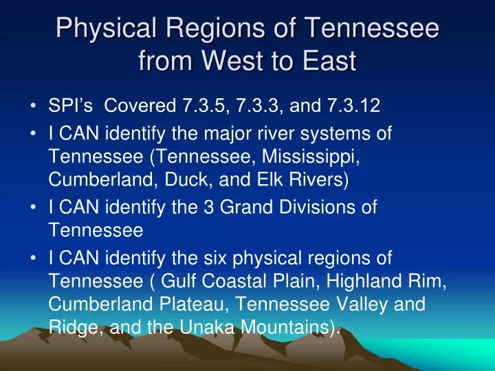 physical regions of tennessee from west to east