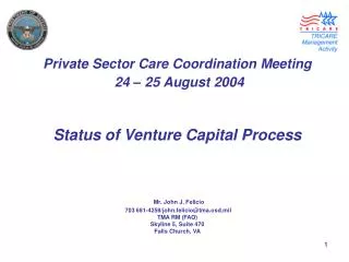 PSC Coordination Meeting Status of Venture Capital Process