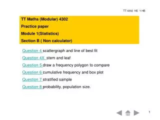 TT Maths (Modular) 4302 Practice paper Module 1(Statistics) Section B ( Non calculator)