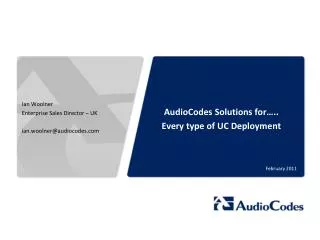 AudioCodes Solutions for….. Every type of UC Deployment