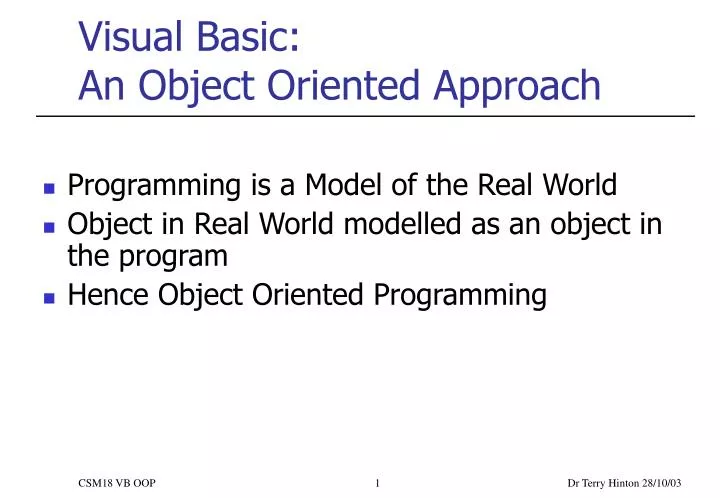visual basic an object oriented approach