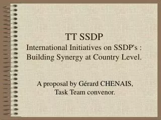 TT SSDP International Initiatives on SSDP's : Building Synergy at Country Level.