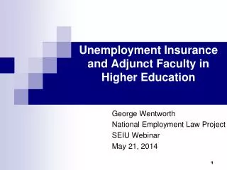 Unemployment Insurance and Adjunct Faculty in Higher Education