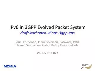 IPv6 in 3GPP Evolved Packet System draft-korhonen-v6ops-3gpp-eps