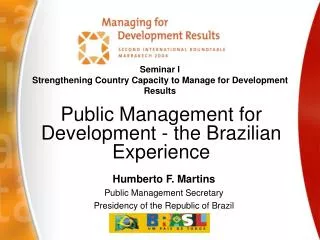 Seminar I Strengthening Country Capacity to Manage for Development Results