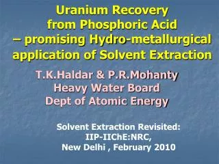 T.K.Haldar &amp; P.R.Mohanty Heavy Water Board Dept of Atomic Energy