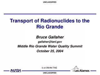 Transport of Radionuclides to the Rio Grande