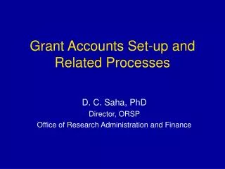 Grant Accounts Set-up and Related Processes