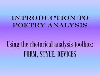 Introduction to Poetry Analysis