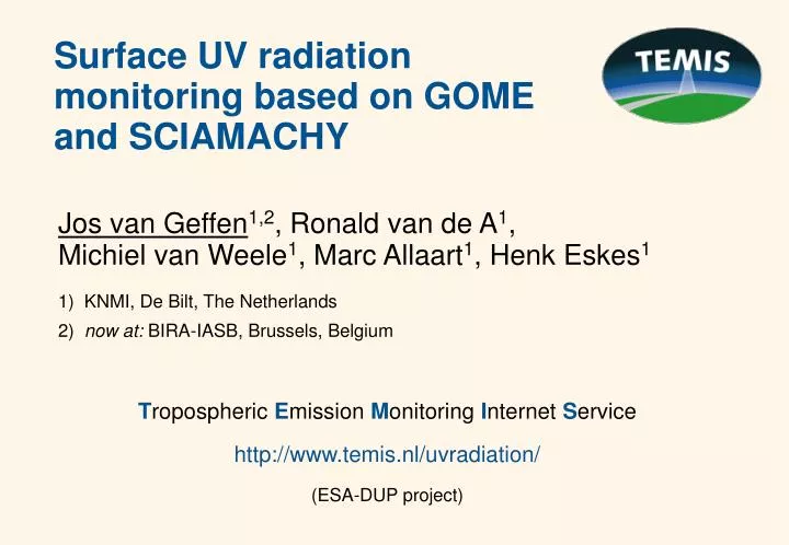 surface uv radiation monitoring based on gome and sciamachy