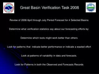 Great Basin Verification Task 2008