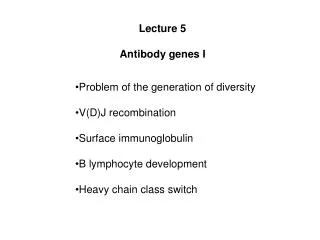 Lecture 5 Antibody genes I