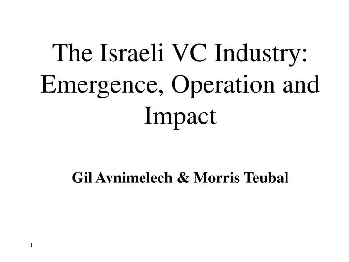 the israeli vc industry emergence operation and impact