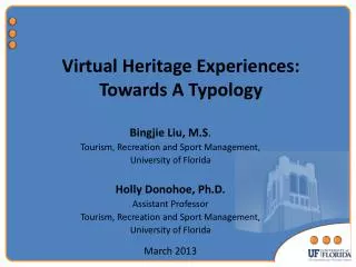 Virtual Heritage Experiences: Towards A Typology