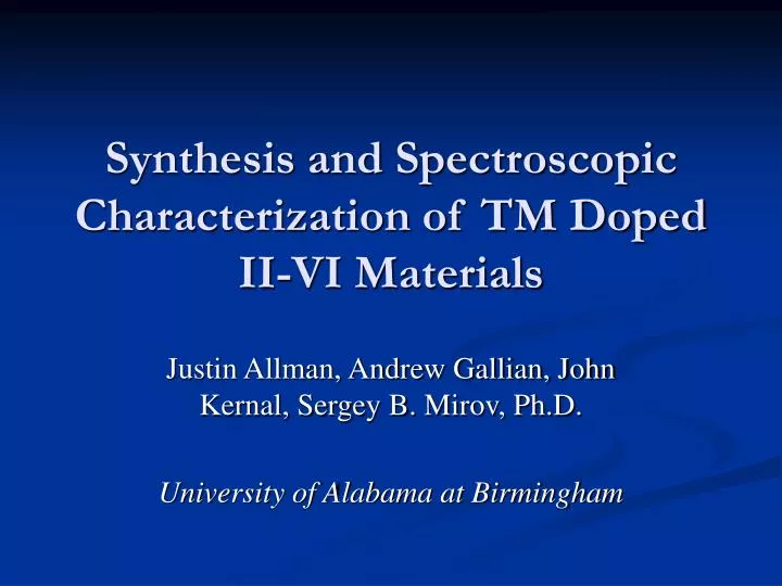 synthesis and spectroscopic characterization of tm doped ii vi materials