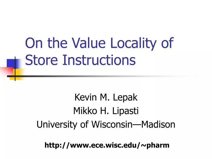 on the value locality of store instructions
