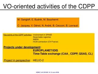 VO-oriented activities of the CDPP