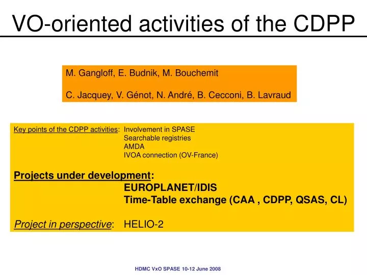 vo oriented activities of the cdpp
