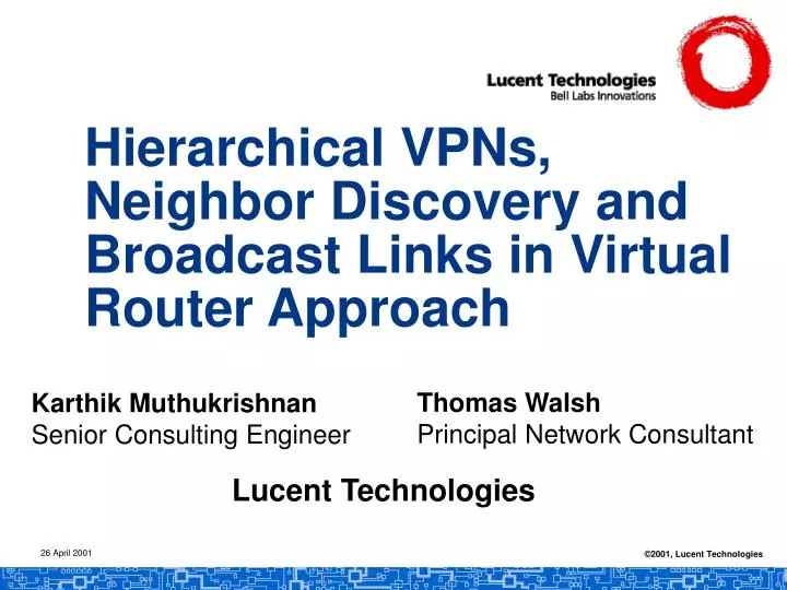 hierarchical vpns neighbor discovery and broadcast links in virtual router approach