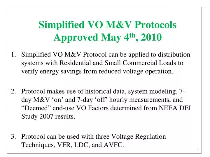 simplified vo m v protocols approved may 4 th 2010