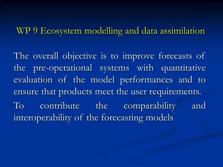 wp 9 ecosystem modelling and data assimilation