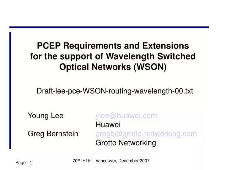 pcep requirements and extensions for the support of wavelength switched optical networks wson