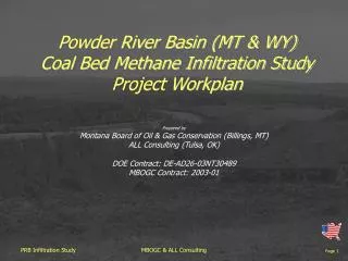 Powder River Basin (MT &amp; WY) Coal Bed Methane Infiltration Study Project Workplan
