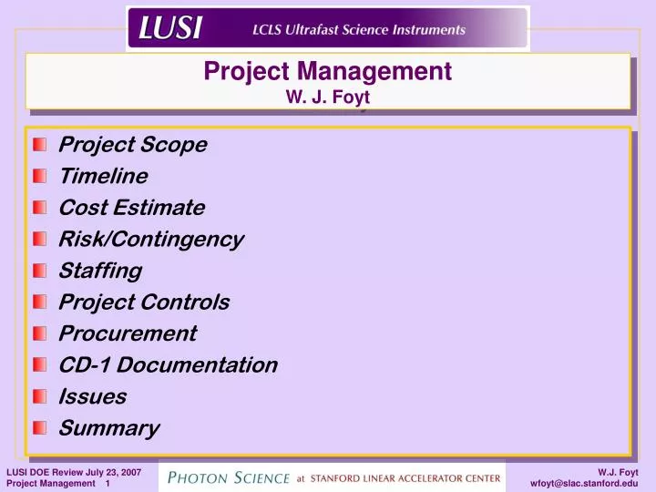 project management w j foyt