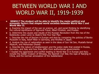 BETWEEN WORLD WAR I AND WORLD WAR II, 1919-1939