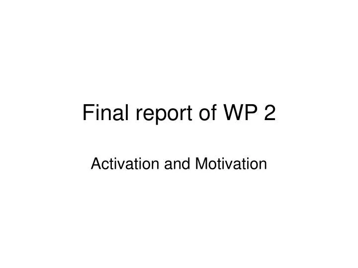 final report of wp 2