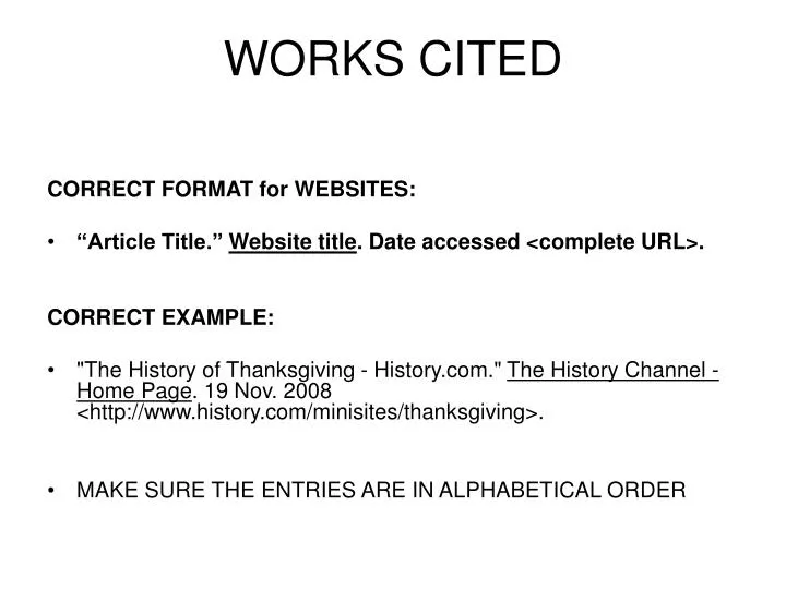 works cited page using websites
