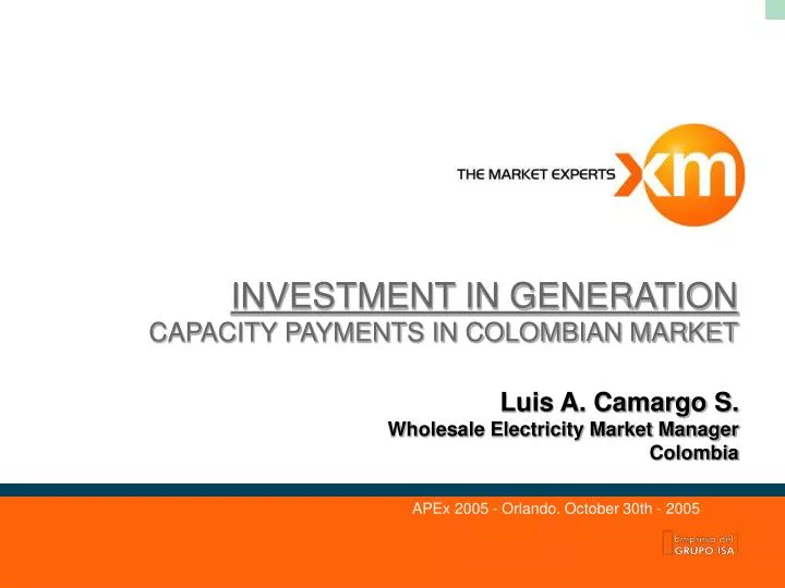 investment in generation capacity payments in colombian market
