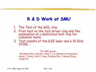 R &amp; D Work at SMU