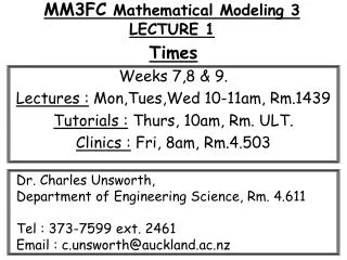 MM3FC Mathematical Modeling 3 LECTURE 1