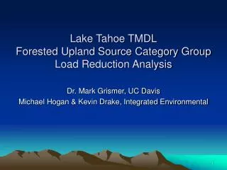 Lake Tahoe TMDL Forested Upland Source Category Group Load Reduction Analysis