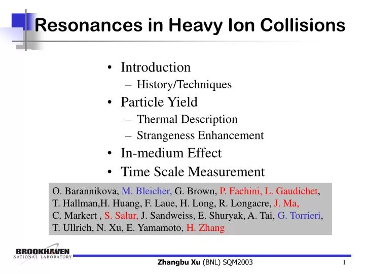 resonances in heavy ion collisions