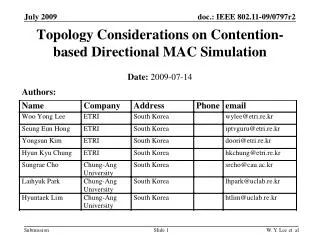 Topology Considerations on Contention-based Directional MAC Simulation