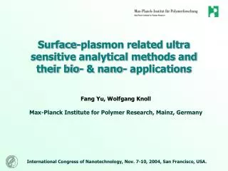 Surface-plasmon related ultra sensitive analytical methods and their bio- &amp; nano- applications
