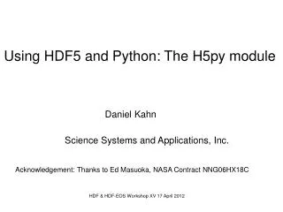 HDF &amp; HDF-EOS Workshop XV 17 April 2012