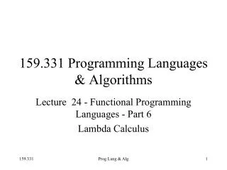 159.331 Programming Languages &amp; Algorithms