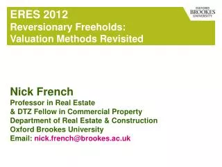 ERES 2012 Reversionary Freeholds: Valuation Methods Revisited