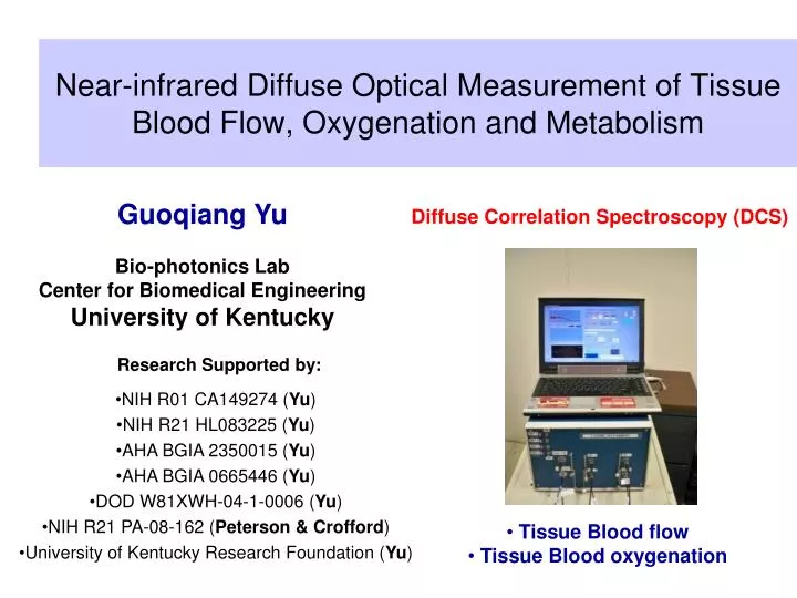 near infrared diffuse optical measurement of tissue blood flow oxygenation and metabolism