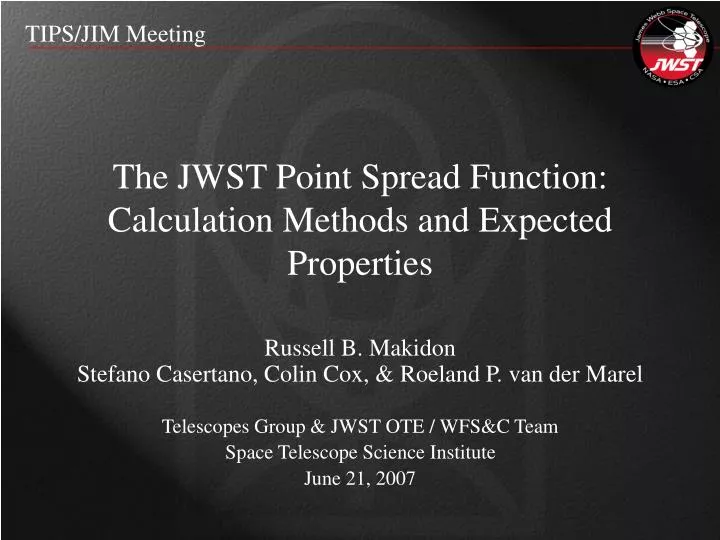 the jwst point spread function calculation methods and expected properties