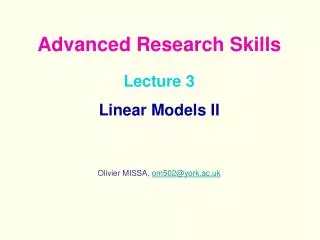 Lecture 3 Linear Models II