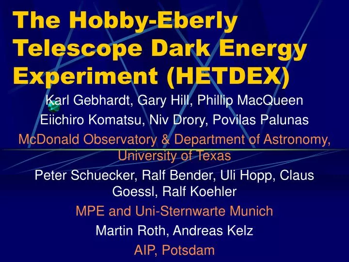 the hobby eberly telescope dark energy experiment hetdex